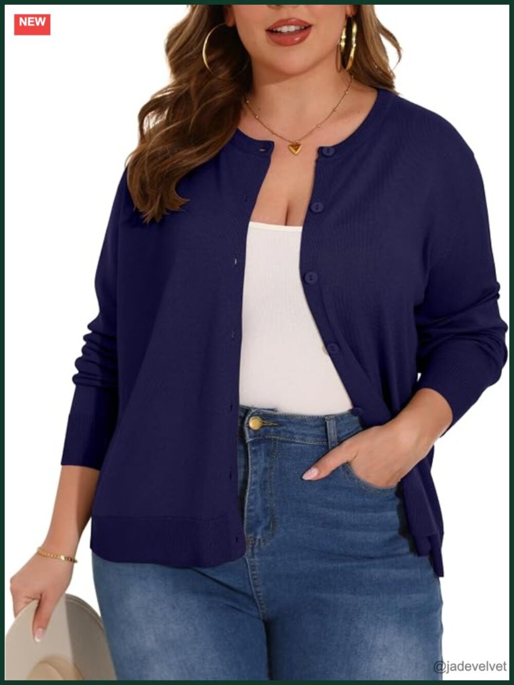 Plus Size Lightweight Knit Cardigan Crewneck Button Down Long Sleeve